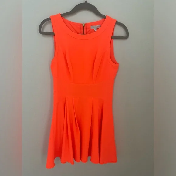 GB Brand | Dresses | Gb Neon Orange Zip Up Skater Dress | Poshmark